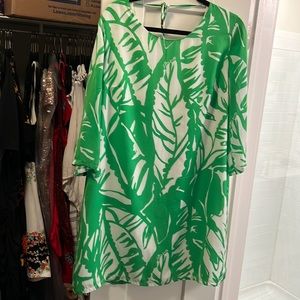 Lilly Pulitzer for Target Palm Leaf White Green Print Shift Dress Deep V Back XL